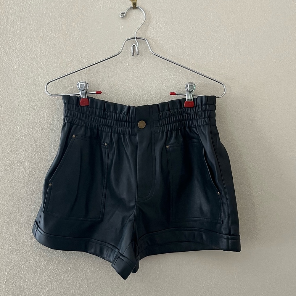 Faux leather paper bag shorts